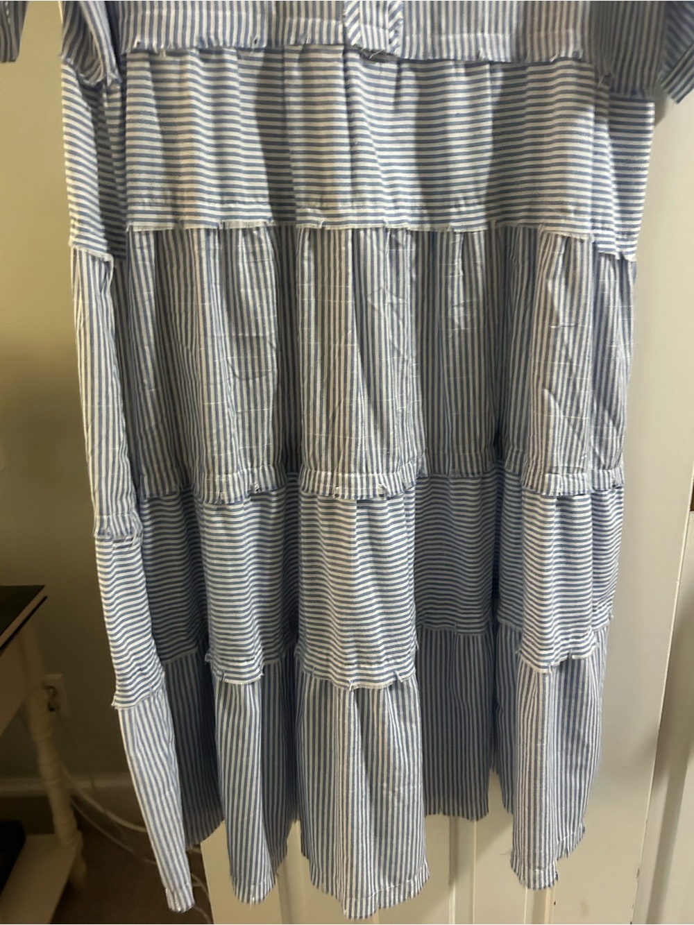 Umgee Blue & White Striped Button-Front Peplum Blouse - Picture 6 of 6